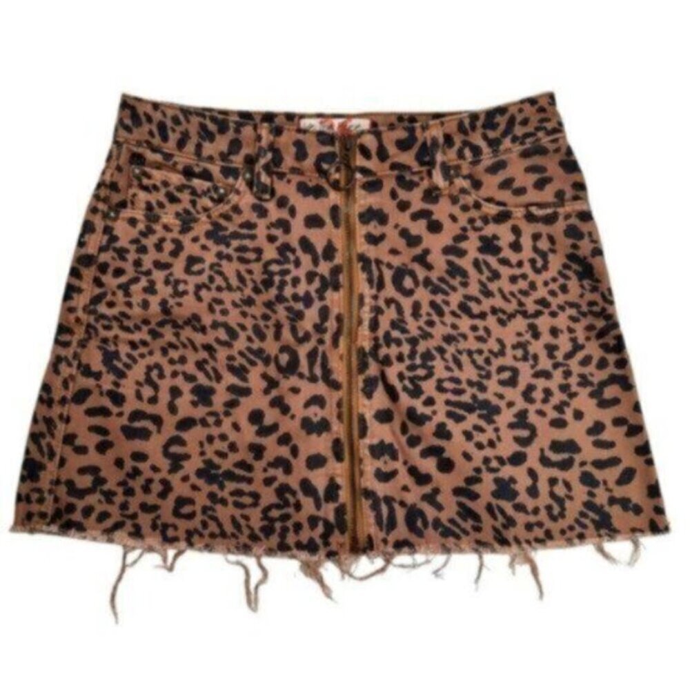 Free People | We The Free Leopard Print Denim Mini Skirt Size 26